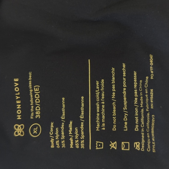 Honeylove Liftwear Crossover Bra - Black (Vamp) Size XL/38D/DD(E) - Picture 3 of 6